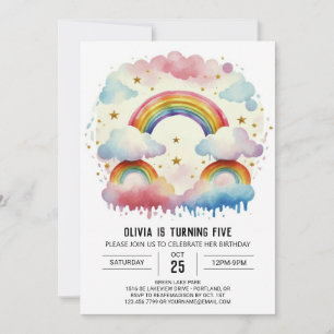 Invitación Acuarela Feliz Cumpleaños Chica de Nubes