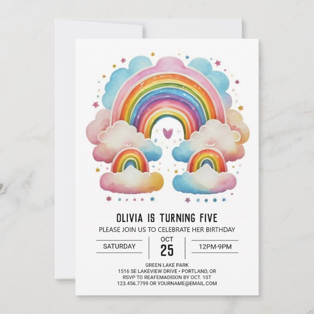 Invitación Acuarela Feliz Cumpleaños Chica de Nubes (Anverso)