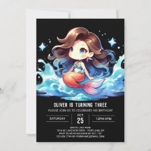 Invitación Acuarela Feliz Cumpleaños de la Sirena