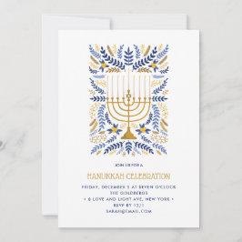 Invitación Acuarela festiva Menorah Floral Hanukkah FIESTA