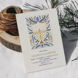 Invitación Acuarela festiva Menorah Floral Hanukkah FIESTA