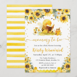 Invitación Acuarela Fiesta de Bebé Abeja de Verano y Girasole