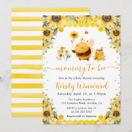 Invitación Acuarela Fiesta de Bebé Abeja de Verano y Girasole
