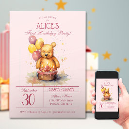 Invitación Acuarela Fiesta de oso pequeño | Primer cumpleaños