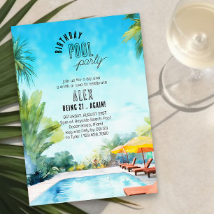Invitación Acuarela Fiesta de piscina Cualquier edad Cumpleañ