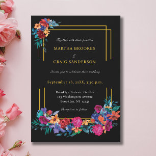 Invitación Acuarela Fiesta Mexicana Boda Flor Negro