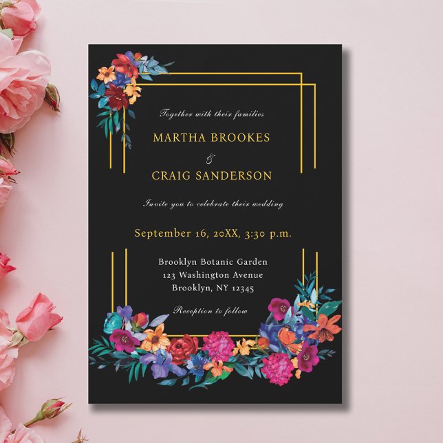 Invitación Acuarela Fiesta Mexicana Boda Flor Negro (Subido por el creador)