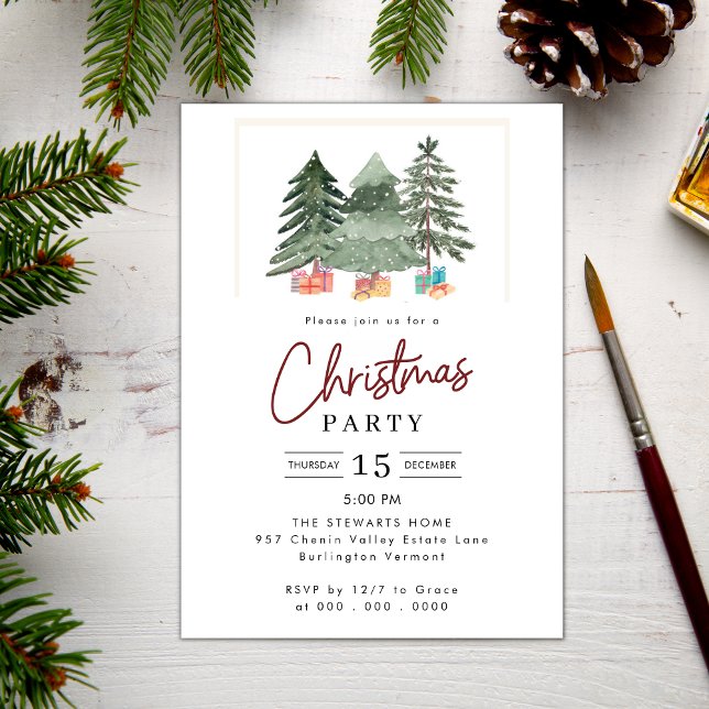 Invitación Acuarela Fiesta navideña de árboles modernos (Subido por el creador)
