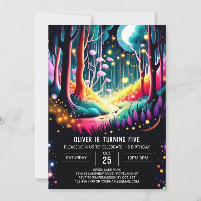Invitación Acuarela Firefly Birthday (Anverso)
