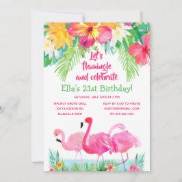 Invitación Acuarela Flamingo Tropical Cumpleaños
