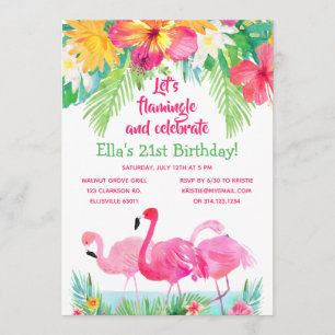 Invitación Acuarela Flamingo tropical Cumpleaños