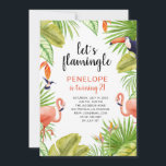 Invitación Acuarela Flamingo Tropical Cumpleaños 21<br><div class="desc">Invitación moderna de 21 años con el título "Let's flamingle" junto con la vegetación tropical de acuarela,  flamencos,  colibrí y tocan. Esta divertida invitación de cumpleaños es genial para una celebración de verano.</div>