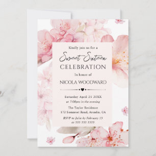 Invitación Acuarela Flor de Cerezo de Dieciséis Años