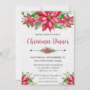 Invitación Acuarela Flor de Nochebuena Roja Floral Navidad