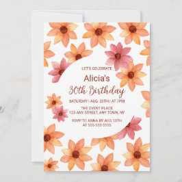 Invitación Acuarela Flor de otoño cualquier cumpleaños de eda