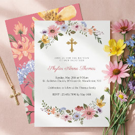 Invitación Acuarela Flor Flor Floral Baptismo de flor