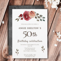 Acuarela Flor Rosa Floral Cumpleaños 50