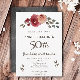 Invitación Acuarela Flor Rosa Floral Cumpleaños 50