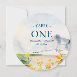 Invitación Acuarela Flor salvaje y número de tabla de montaña