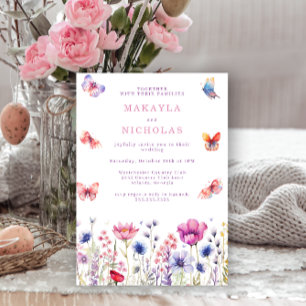 Invitación acuarela Flor silvestre Boda de mariposas colorida