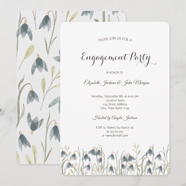 Invitación Acuarela Flor silvestre Snowdrop Engagement (Anverso / Reverso)