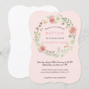 Invitación Acuarela Flora Rosa Baptismo Bebé Niña