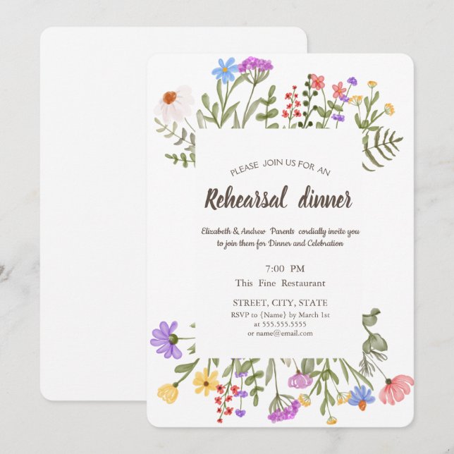 Invitación Acuarela Flora silvestre (Anverso / Reverso)