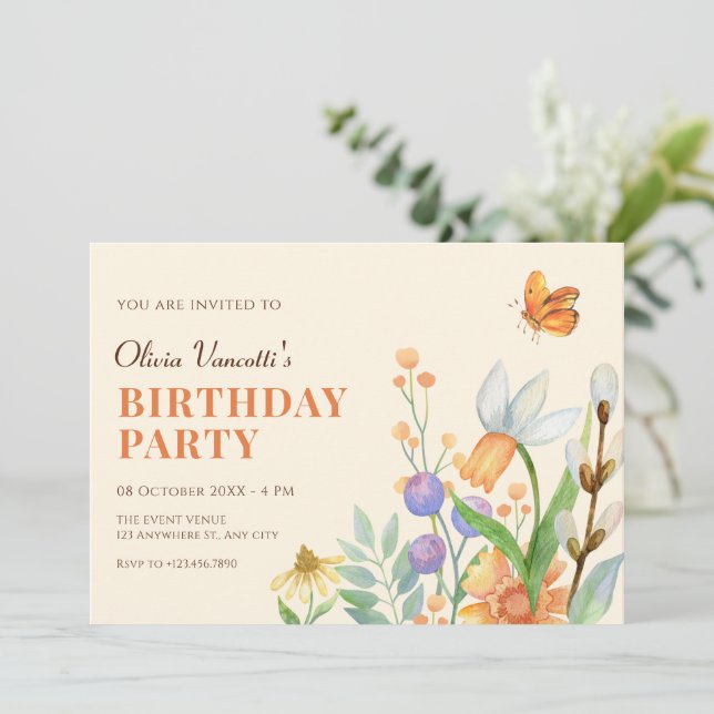 Invitación acuarela floral (Anverso de pie)