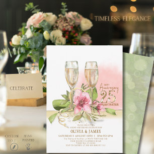 Invitación Acuarela Floral 25 Aniversario Elegante