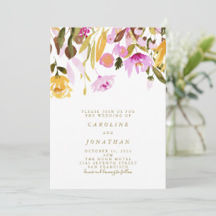 Invitación Acuarela floral amarilla y rosa de verano