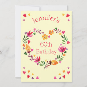 Invitación Acuarela Floral Amor Corazón Viernes 60 cumpleaños