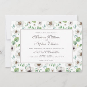 Invitación Acuarela floral  Anemono blanco - Boda