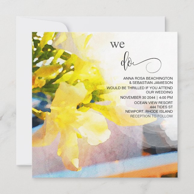 Invitación *~* Acuarela Floral AR15 QR RSVP BODA amarillo  (Anverso)