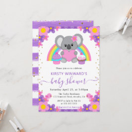Invitación Acuarela Floral Arcoíris Koala Baby Shower