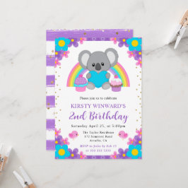 Invitación Acuarela Floral Arcoíris Koala Cumpleaños