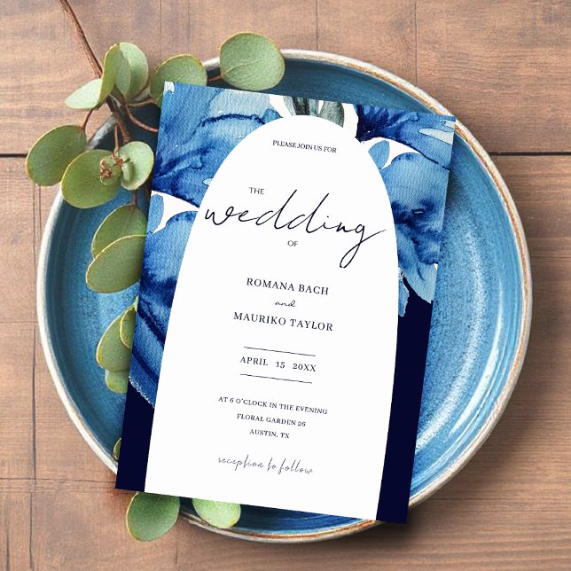 Invitación Acuarela floral azul añil artístico (Subido por el creador)