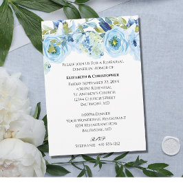 Invitación Acuarela Floral Azul Elegante ensayo de matrimonio