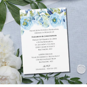 Invitación Acuarela Floral Azul Elegante ensayo de matrimonio