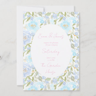 Invitación Acuarela floral azul pastel