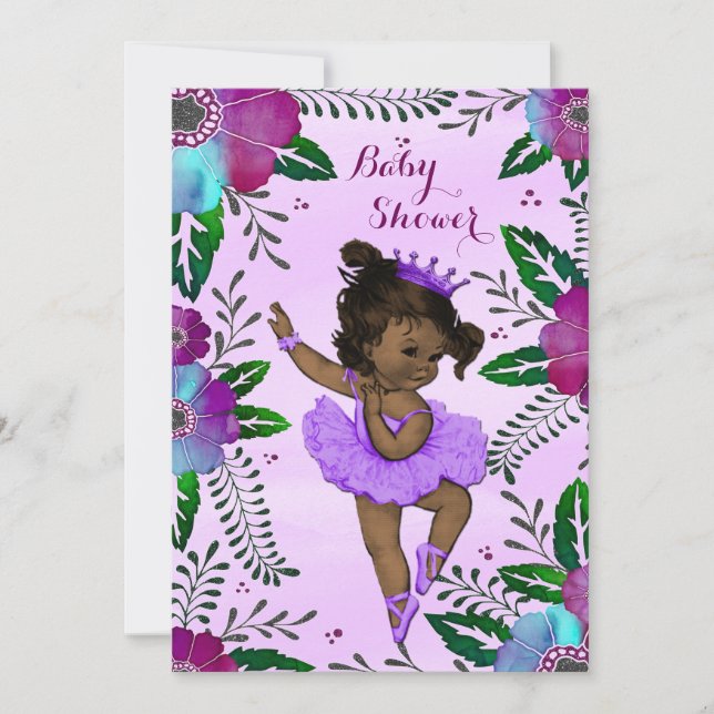 Invitación Acuarela floral Baby Shower de la bailarina étnica (Anverso)