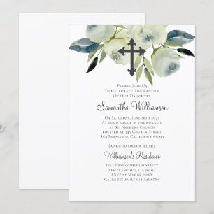 Invitación Acuarela Floral Baptismal