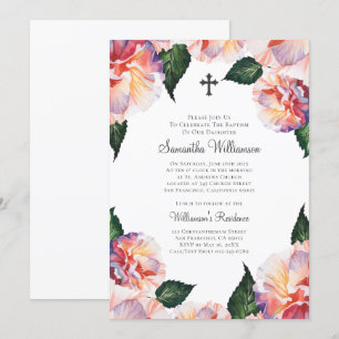 Invitación Acuarela Floral Baptismal