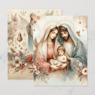 Invitación Acuarela Floral Bebé Jesús Carbón Impreso