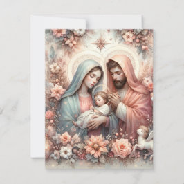 Invitación Acuarela Floral Bebé Jesús Papel Impreso