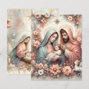 Invitación Acuarela Floral Bebé Jesús Papel Impreso
