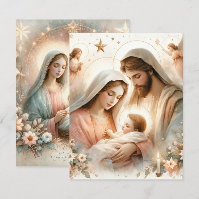 Invitación Acuarela Floral Bebé Jesus Scrapbook Impreso (Anverso / Reverso)