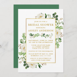 Invitación Acuarela Floral Blanca Bridal Shower Gold