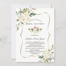 Invitación Acuarela Floral Blanca Bridal Shower Tea Fiesta