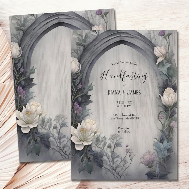 Invitación Acuarela Floral Blanca Gótica Pagan Handfasting (Subido por el creador)