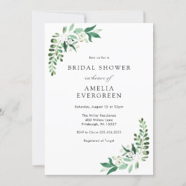 Invitación Acuarela Floral blanca y vegetación Ducha nupcial